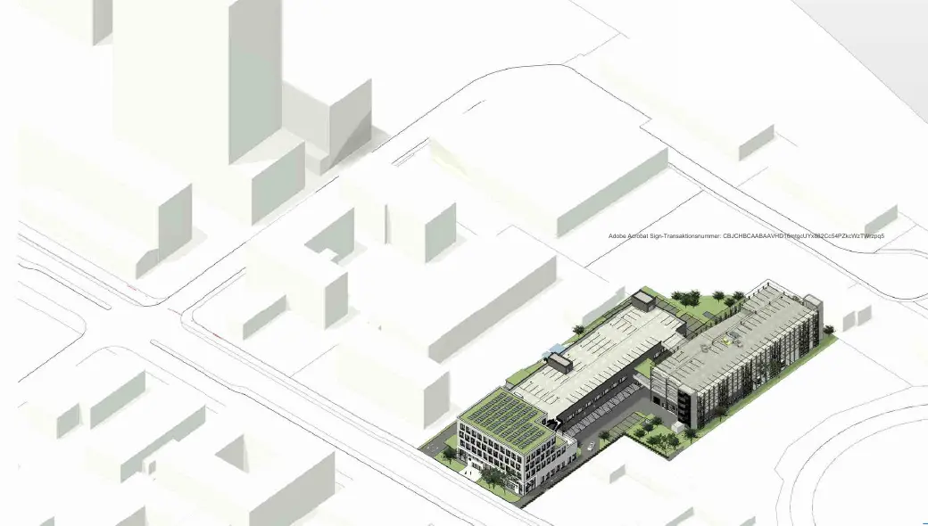 3D-Visualisierung des geplanten Automobilstandorts am Frankfurter Ring 251 in München