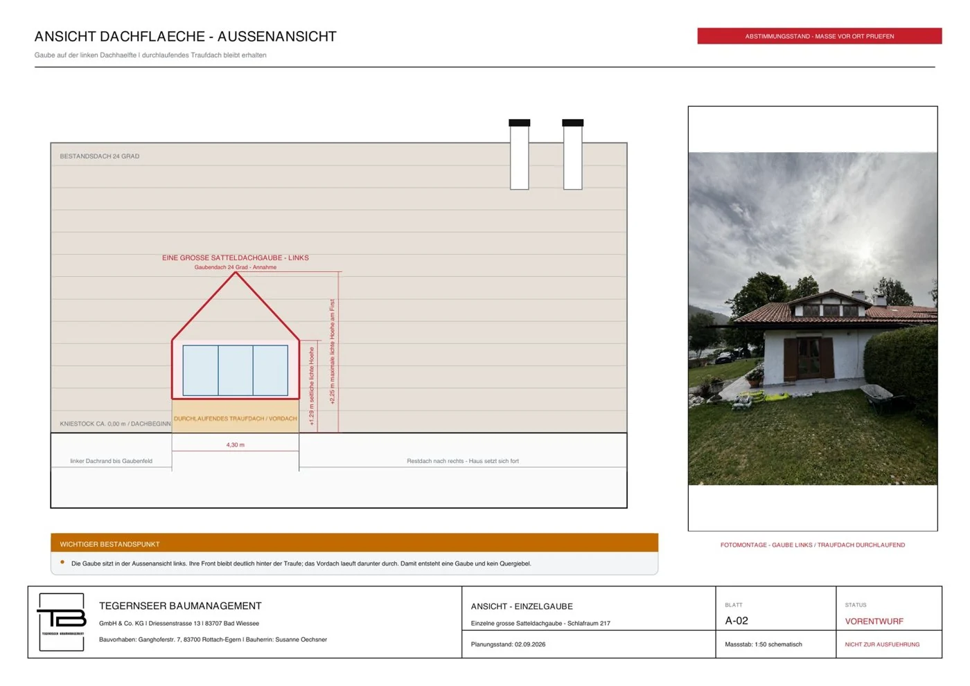 Ganghoferstraße 7 – Gaubenplanung · Vorentwurf.