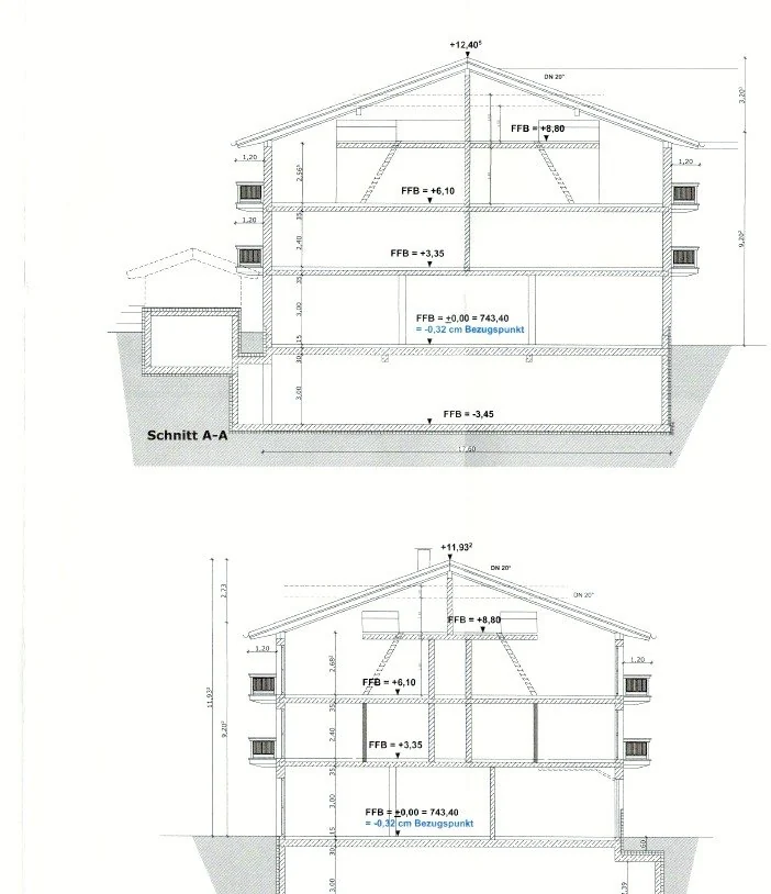 Reichel – Gebäudeschnitte der Eingabeplanung.